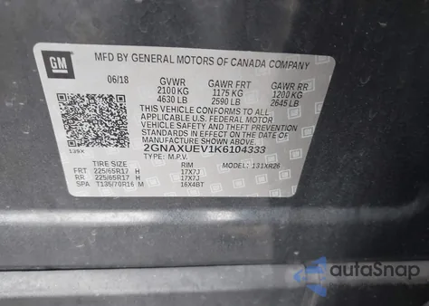 2019 Chevrolet Equinox Lt из США, поврежденный, VIN 2GNAXUEV1K6104333